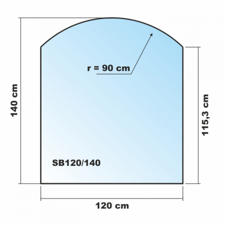 Segmentbogen 120x140cm Glas schwarz - Funkenschutzplatte Kaminbodenplatte Glasplatte