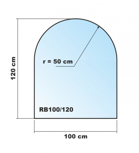 Rundbogen 100x120cm Glas schwarz - Funkenschutzplatte Kaminbodenplatte Glasplatte Ofenunterlage Kaminplatte