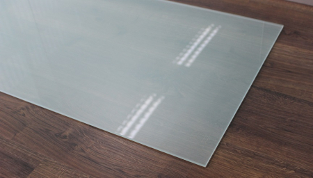Rechteck *Frosty* 130x55cm - Kamin-Vorlegeplatte Milchglas Funkenschutzplatte Kaminbodenplatte Glasplatte