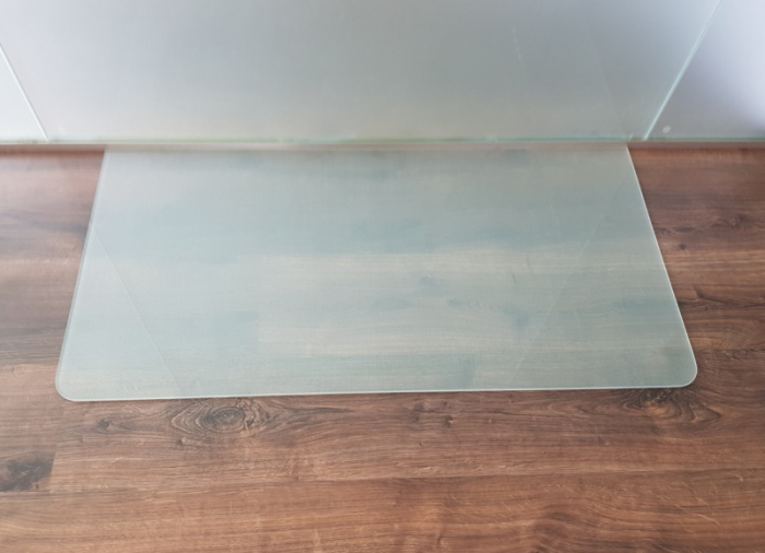 Saisonplatte Rechteck abgerundet *Frosty* 100x50cm - Kamin-Vorlegeplatte Milchglas Funkenschutzplatte Kaminbodenplatte Glasplatte