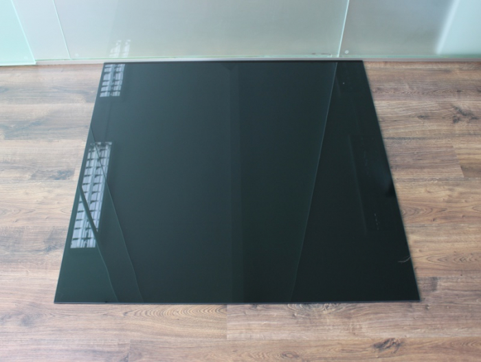 Rechteck 110x120cm Glas schwarz - Funkenschutzplatte Kaminbodenplatte Glasplatte Ofenunterlage