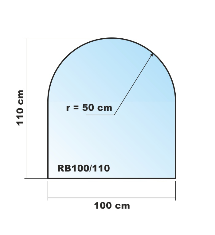 Rundbogen 100x110cm Glas schwarz - Funkenschutzplatte Kaminbodenplatte  Glasplatte Ofenplatte Unterlage Kamin