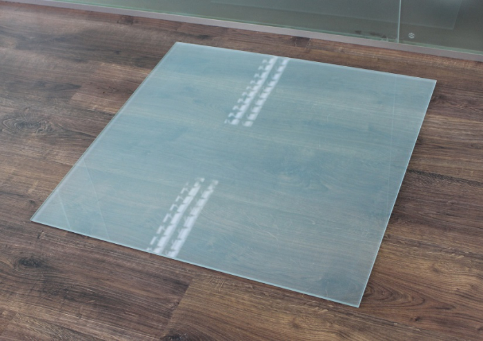 Saisonplatte Rechteck *Frosty* 70x50cm - Kamin-Vorlegeplatte Milchglas Funkenschutzplatte Kaminbodenplatte Glasplatte